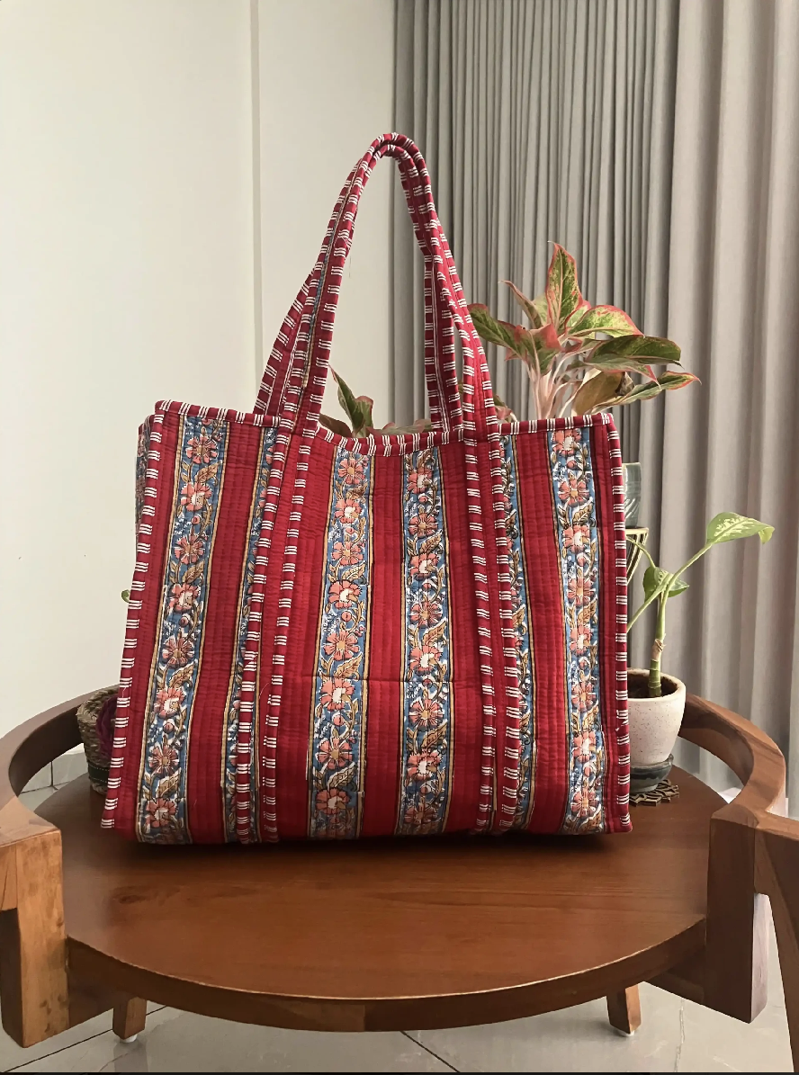 Jaipuri Blockprint Gulaab Tote Bag