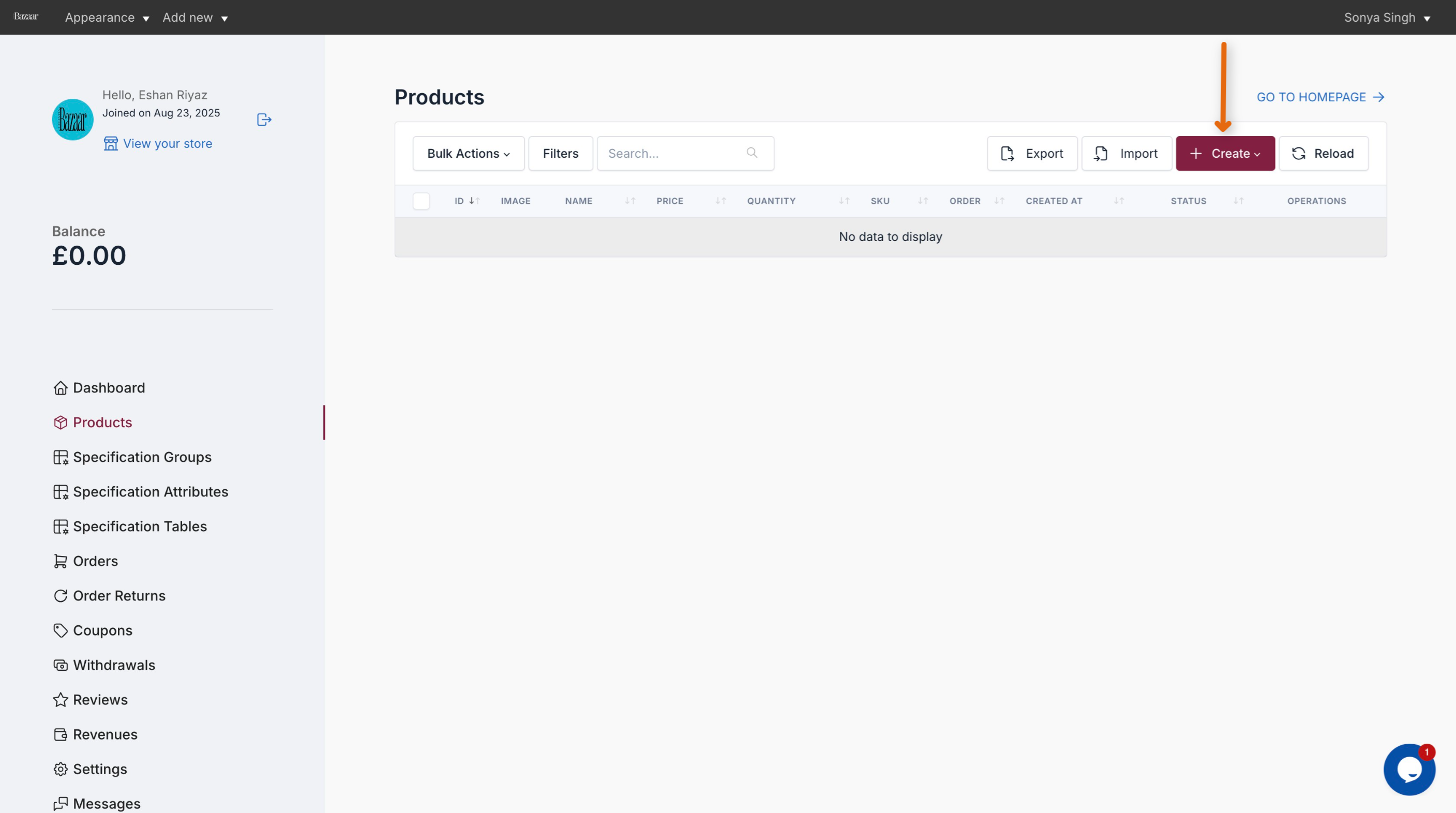 Online Store Product Management Interface