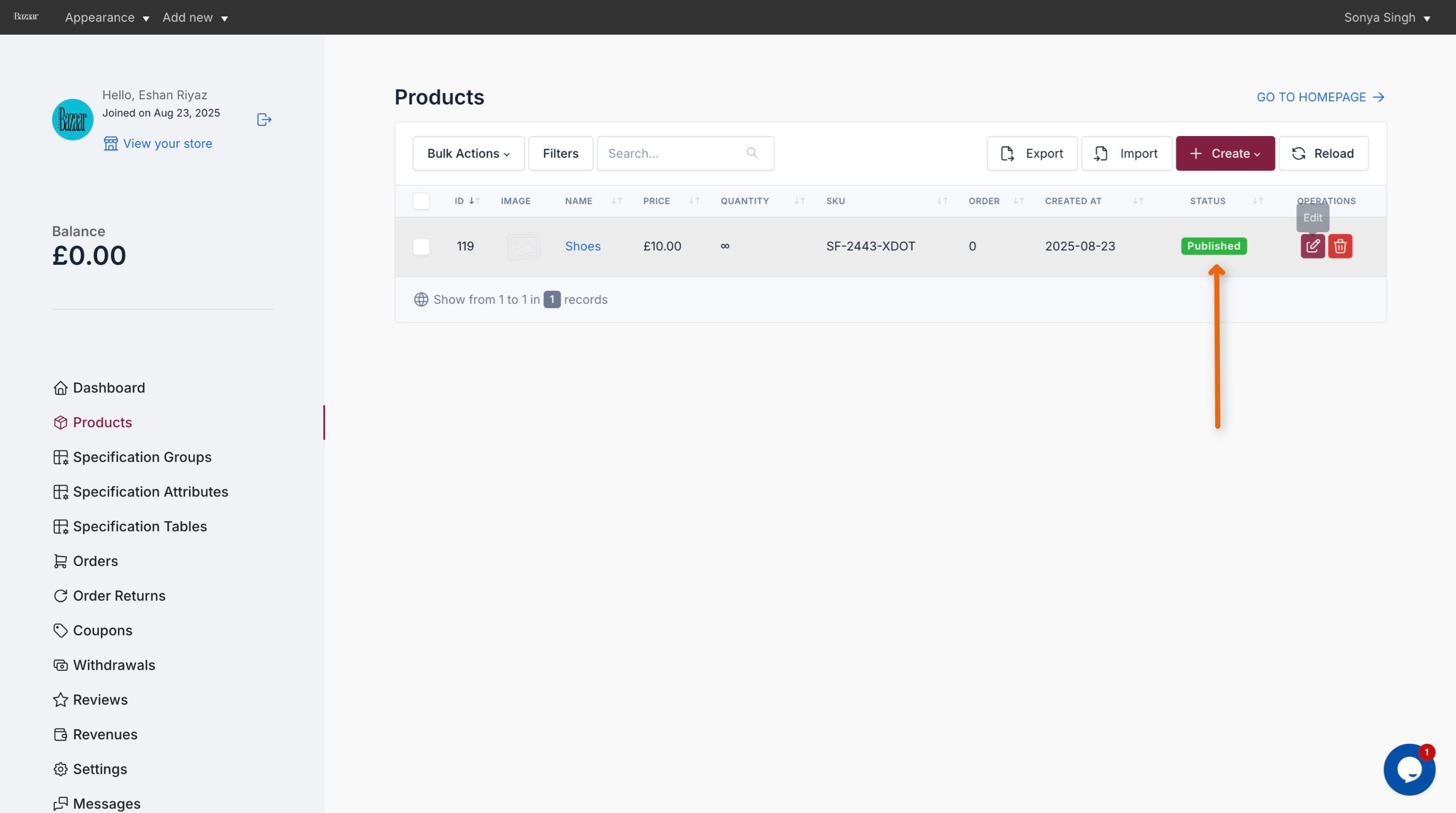 Product Administration Dashboard