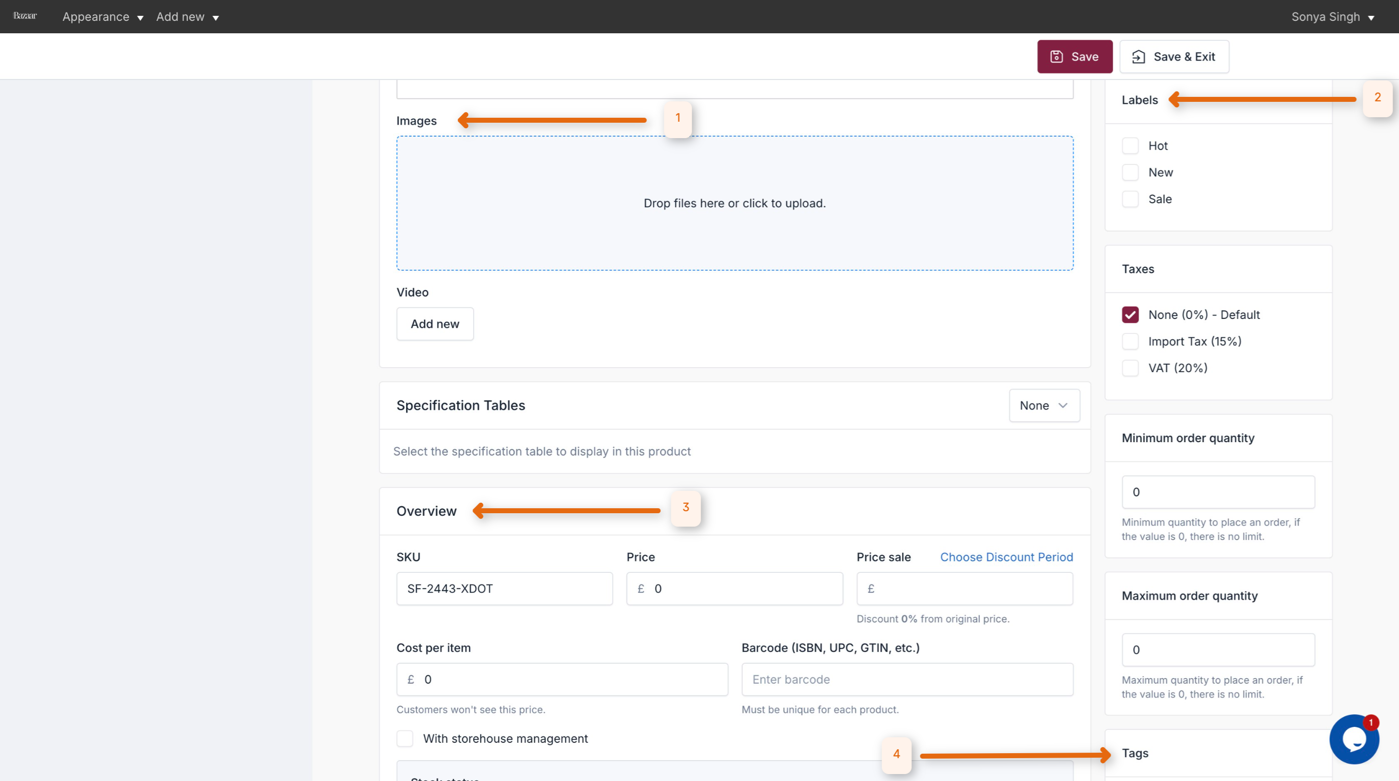Product Inventory Management Interface