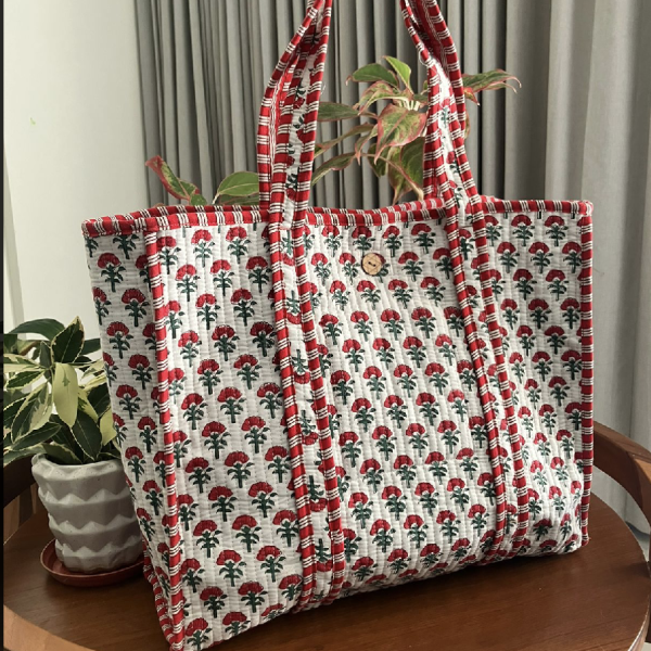Jaipuri Blockprint Guldasta Tote Bag
