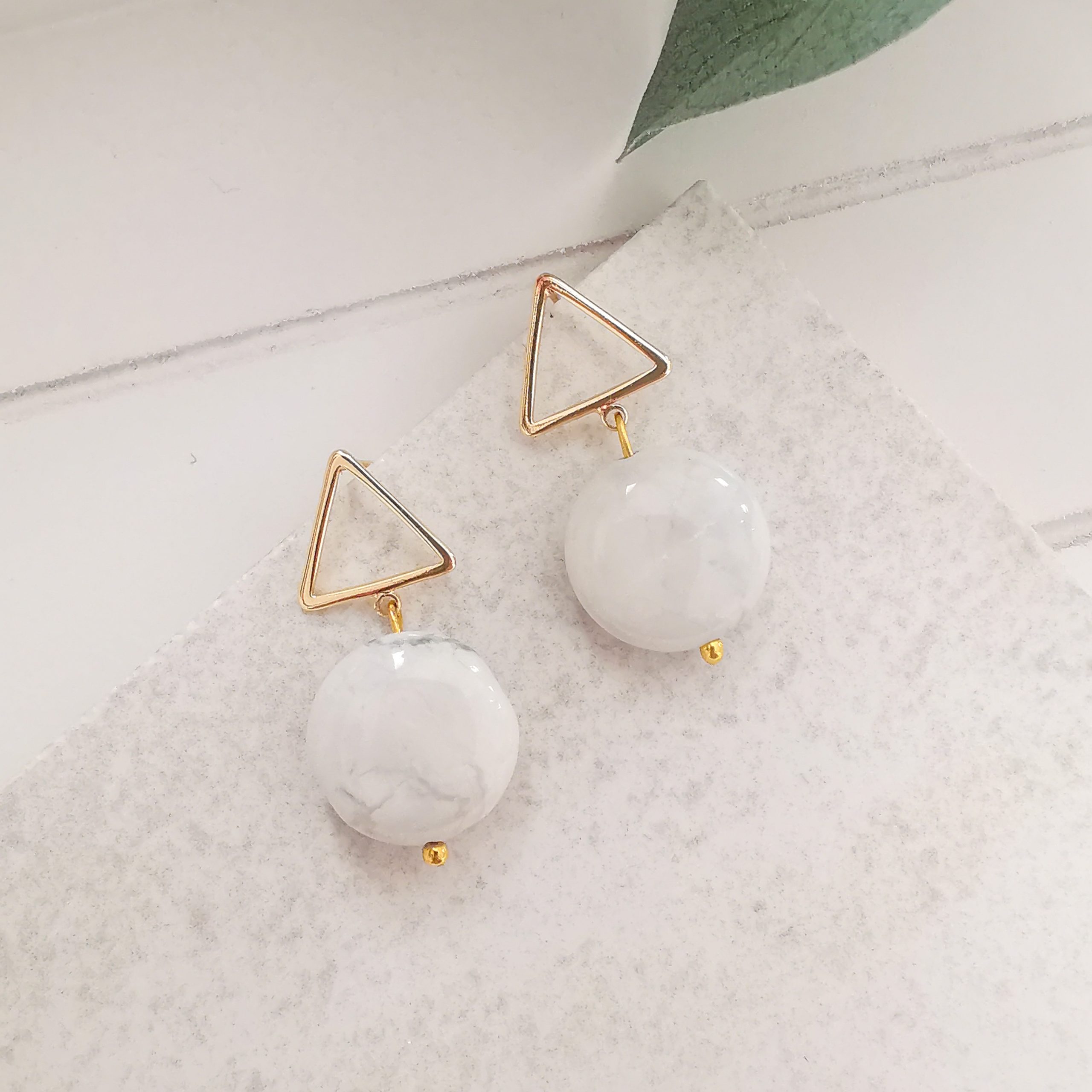 AccentsUK 18K Gold Plated White Marble Stone Earrings