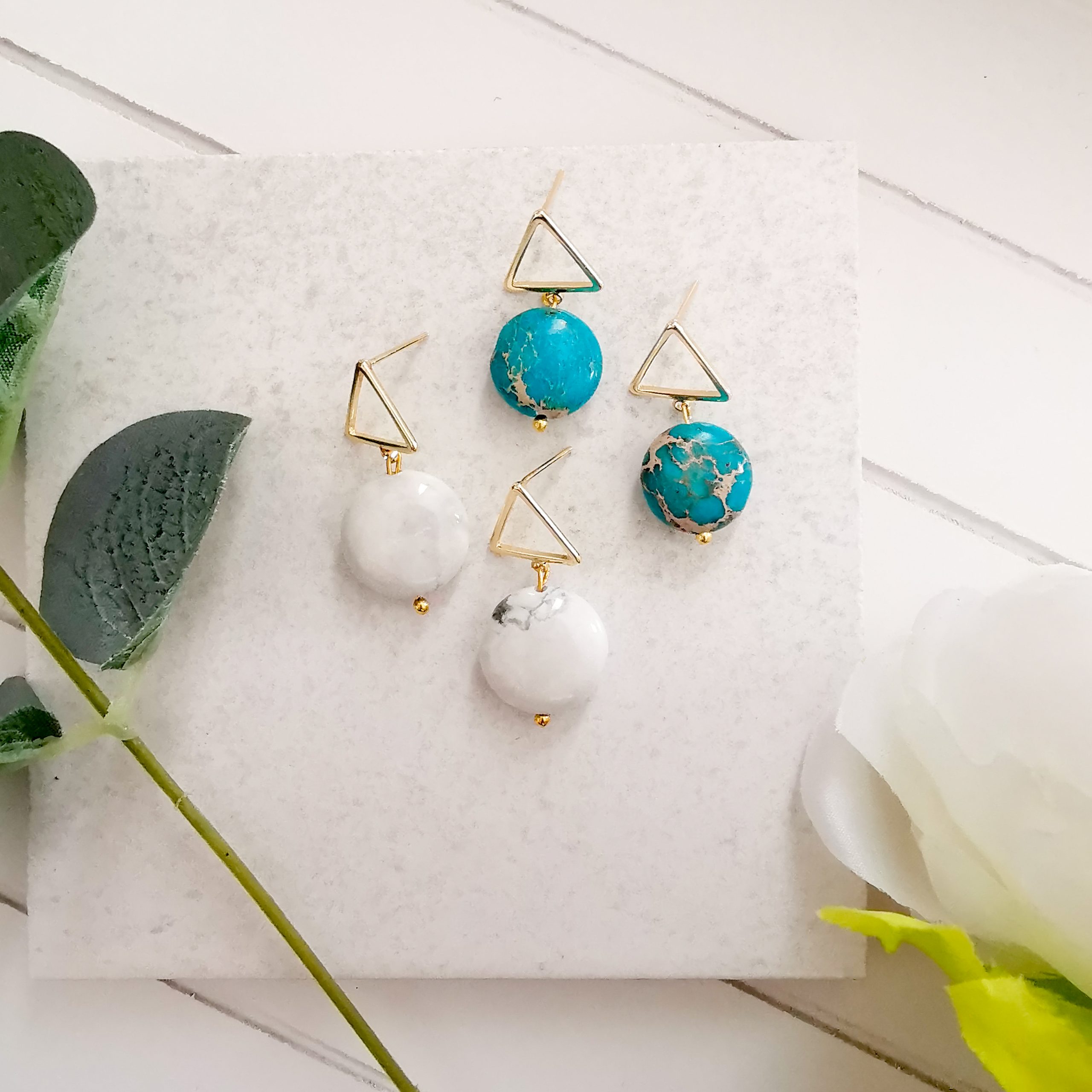 AccentsUK 18K Gold Plated White Marble Stone Earrings
